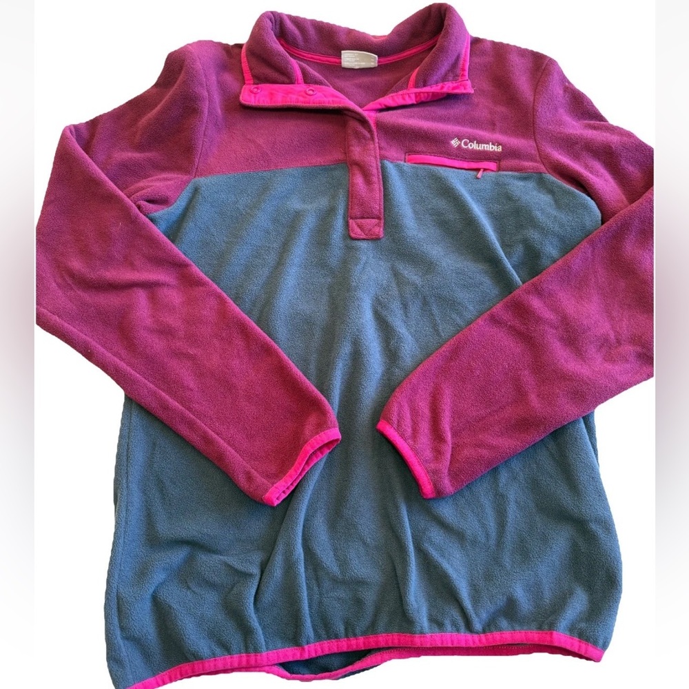 Columbia Women’s Fleece Two Tone magenta/gray Pull Over Long Sleeve Size M